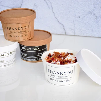 

50pcs High quality net red dessert box round kraft paper disposable ice cream cups DIY favors yogurt pudding cup with lids