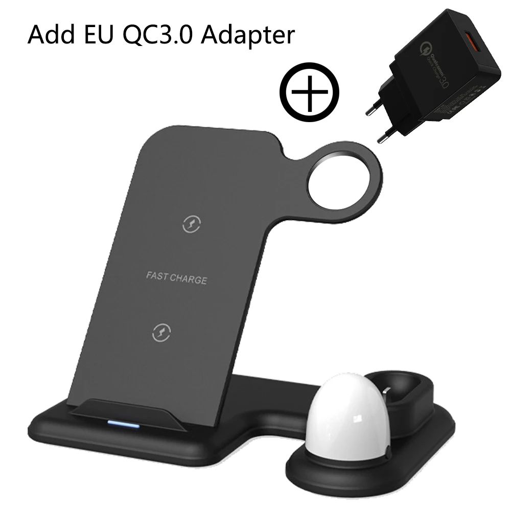 Black EU QC3.0 Plug Qi беспроводной 4 в 1 зарядная док-станция Подставка для быстрой зарядки для Apple Watch Series 5 4 3 2 Iphone 11 Pro Max XS MAX XR IWatch Airpods - Цвет: Black EU QC3.0 Plug