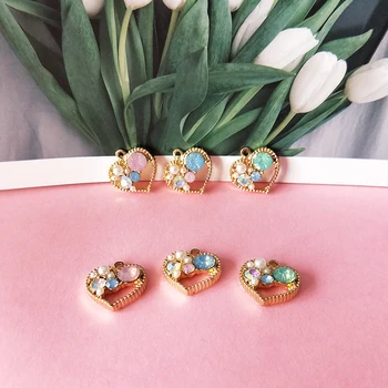 

10pcs Hollow Out Heart Shape Rhinestone Charms Alloy Love Pendant DIY Jewelry Accessories Earrings Bracelets Finding Gifts FX098