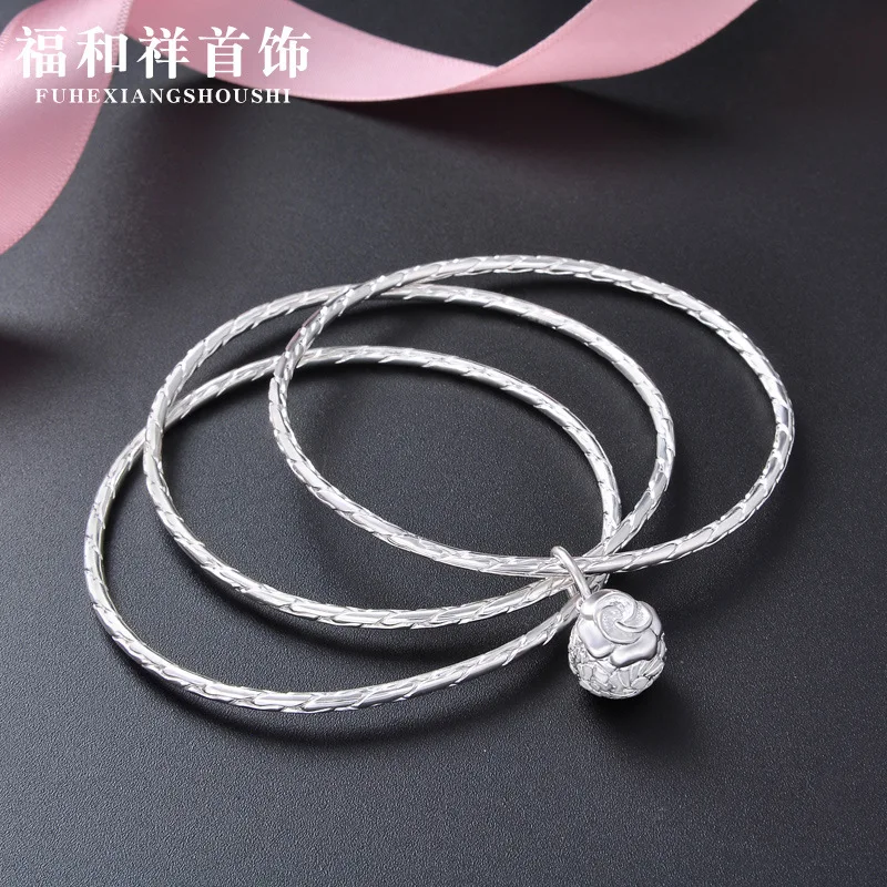 

New Products Fashion Models Simple Korean-style 990 Pure Silver Cool Bracelet Lettering Bracelet Hot Selling
