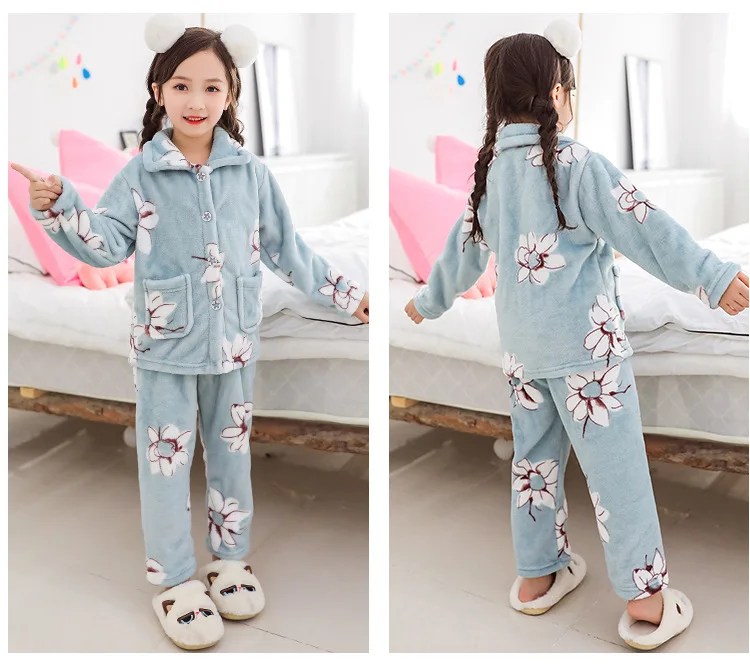 Детские пижамы для девочек, пижамы плотная двухсторонняя фланелевая детская пижама с принтом, комплект одежды для сна зимняя домашняя одежда для девочек 8, 10, 12 лет