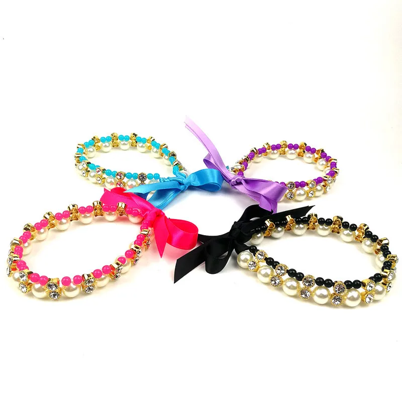 Fashion Pet Collar Puppy Dog Cat Pearl Necklace With Shiny Rhinestone Dogs Cats Collar Chihuahua Bulldog Pet Accessories