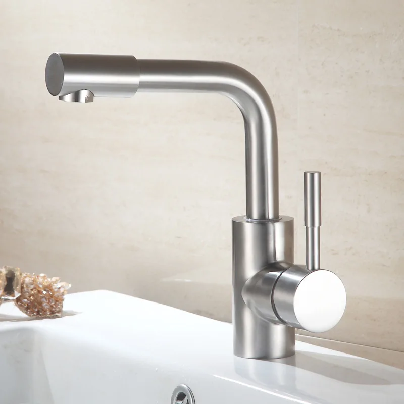 

360-Degree Spinning Rotation Mouth 304 Stainless Steel Face Basin Faucet Cold Heat Bathroom Cabinet Leading Single-Hole