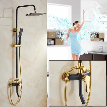 Cheap Rainfall Shower Set Bath And Shower Faucet Mixer Tap With ABS Shower Head Gold And Black Bath & Shower Faucet Set Bathtub Faucet