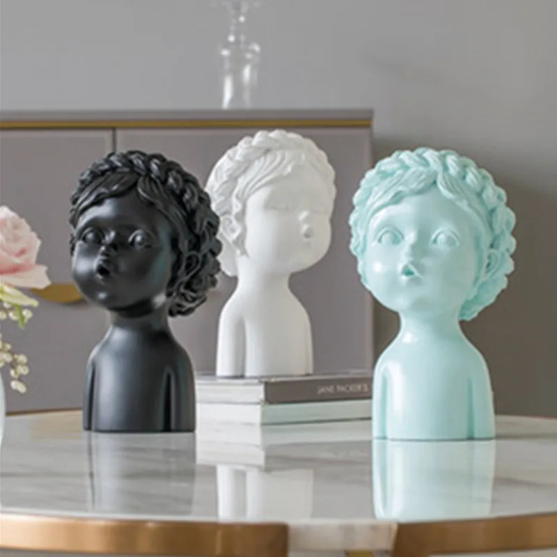  Nordic Figures Head Portraits Girl Look Up Resin Craftwork Sculpture Creative Bedroom Bedside Table - 4000165012976