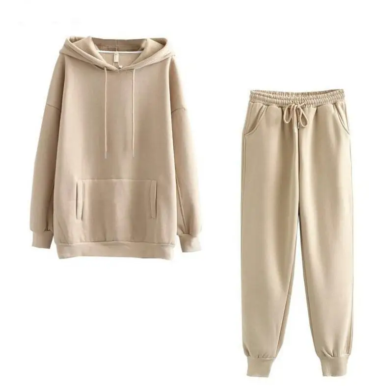 

2020 Autumn Winter Women Casual Sweatsuit Solid Long Sleeve Outfit Hoodie and Jogger Set 2 Pieces Fleece Tracksuit