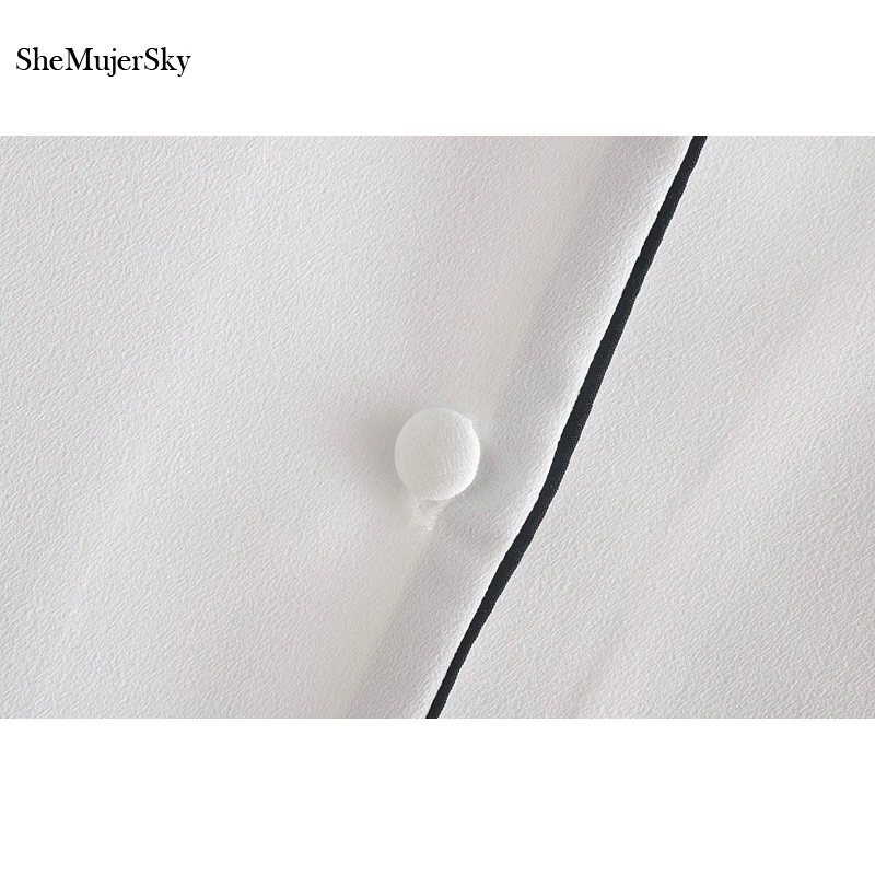 SheMujerSky/женская пижама, Стильная белая рубашка с длинным рукавом и отложным воротником, повседневные топы, осенняя женская шифоновая блузка