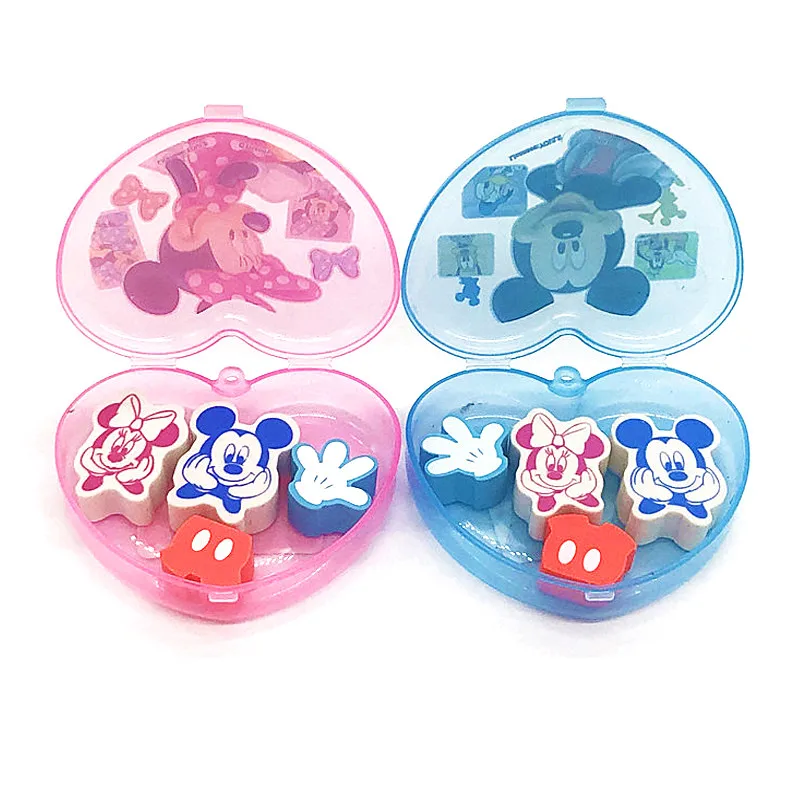 

A box Heart-shaped boxed shape Mickey Minnie cute pencil eraser Disney student stationery school supplies novelty erasers