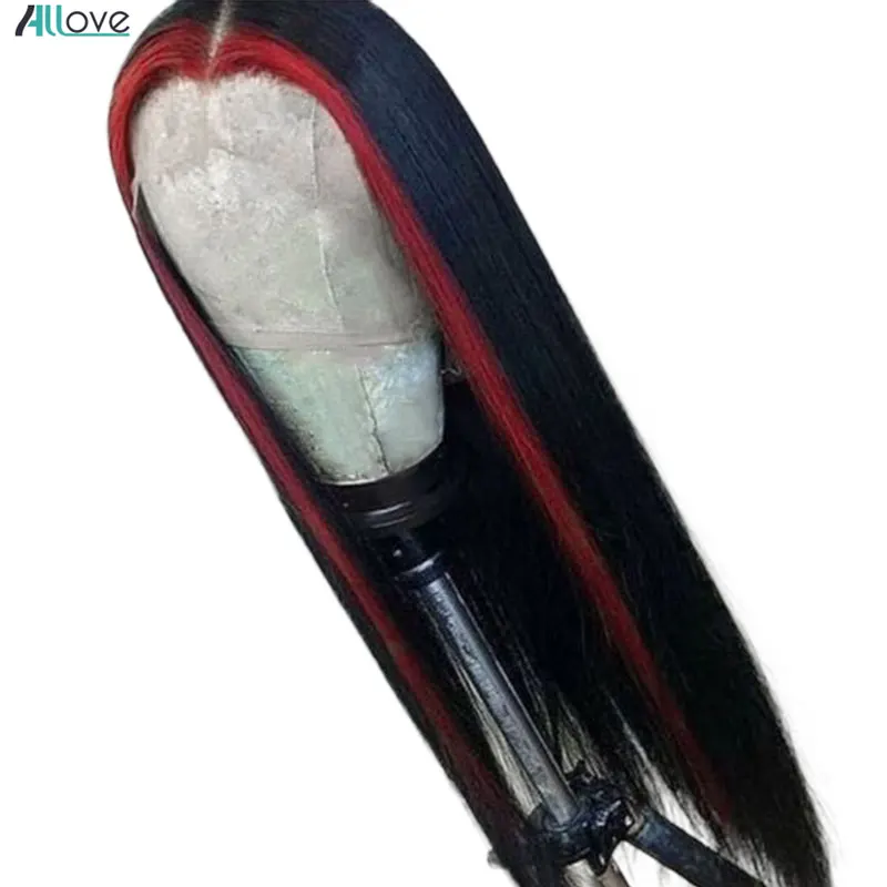 Allove розовый парик 13х4 прямые человеческие волосы парики 150% Ombre Оранжевый кружево
