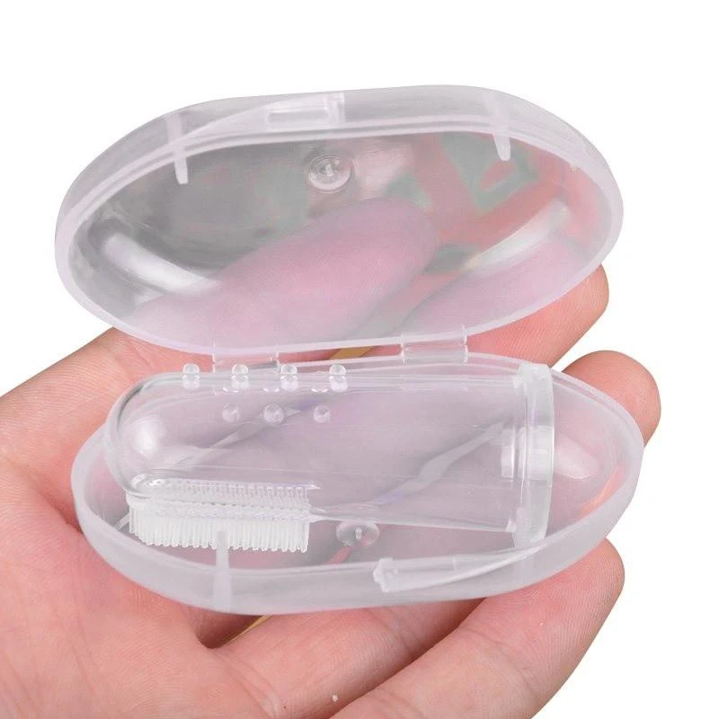 1 шт. милая детская зубная щетка для пальцев с коробкой, детский массажный мягкий силиконовый резиновый набор для чистки зубов