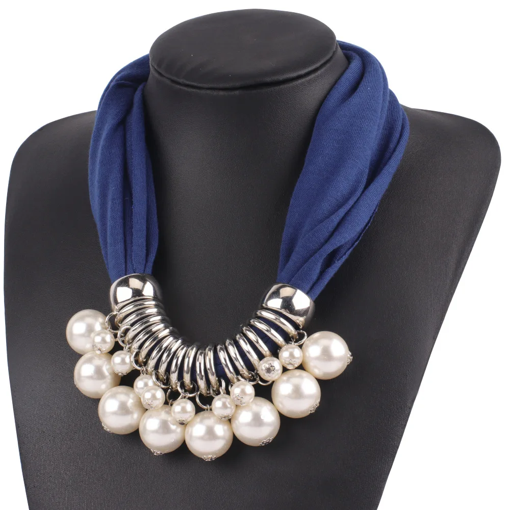 

Luxury Beads Pendant Necklace Scarves Collar Women Warm Pendants Scarf And Necklace Female Echarpe Ring Style