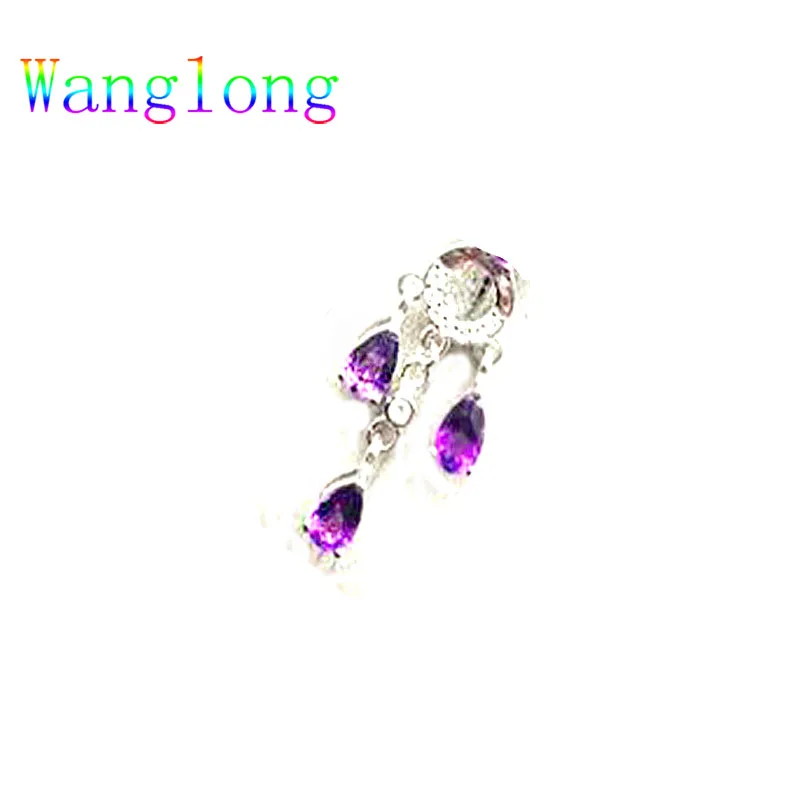 Wanglong 925 пробы серебряные серьги аметист Цветок Висячие 3*5 мм покрытые белым золотом свадебный подарок AAA циркон хорошее ювелирное изделие