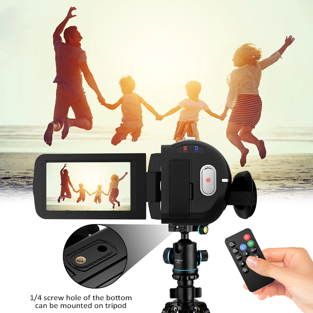 Andoer 1080P HD WiFi цифровая видеокамера+ 0.39X широкоугольный объектив 16X зум 3," lcd сенсорный экран ИК ночного видения Видеокамера