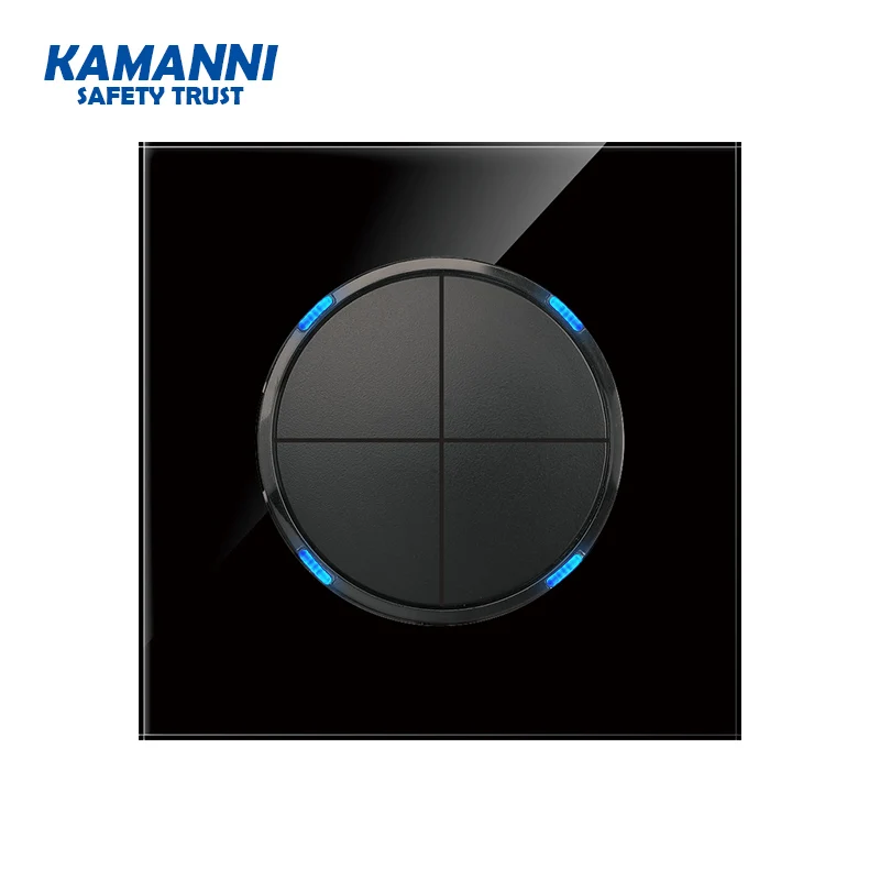 black 4 gang Kamnani Стекло Панель переключатель кнопка восстановления настенный выключатель 1/2/3 Gang 1/2 способ светодиодный индикатор Панель Управление светильник ed светильник переключатель - Цвет: black 4 gang