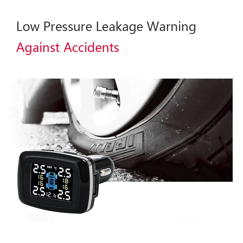 TPMS 12 в автомобильный Смарт TPMS цифровая система контроля давления в шинах 4 внешних датчика прикуривателя USB в реальном времени сигнализация в шинах