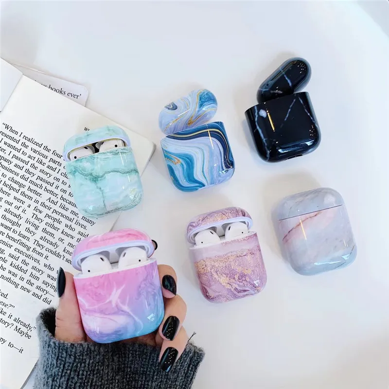 Популярный роскошный популярный мягкий жесткий чехол для наушников с мраморной гранитной текстурой для AirPods 1 2, чехол для аксессуаров coque fundas