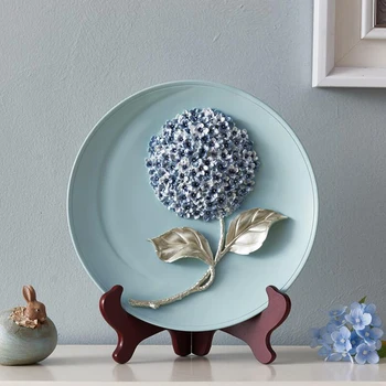 

Europe Luxury Resin Handmade Hydrangea Home Wall Hanging Plate Craft Decoration Wall Background Dish Mural Figurine Wedding Gift