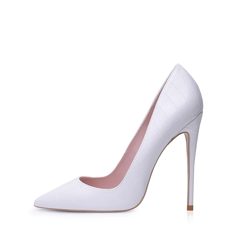 White Heels Tacones Mujer/GENSHUO пикантные туфли на шпильке телесного цвета женские туфли на высоком каблуке вечерние туфли-лодочки на каблуке 12 см размера плюс, черного и белого цвета - Цвет: White Heels