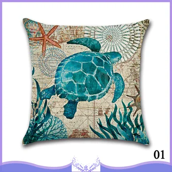 

Marine Ocean Style Sea Turtle Patterns Square Cotton Linen Sea Horse Sofa Throw Cushion Covers octopus Home Decor Pillows