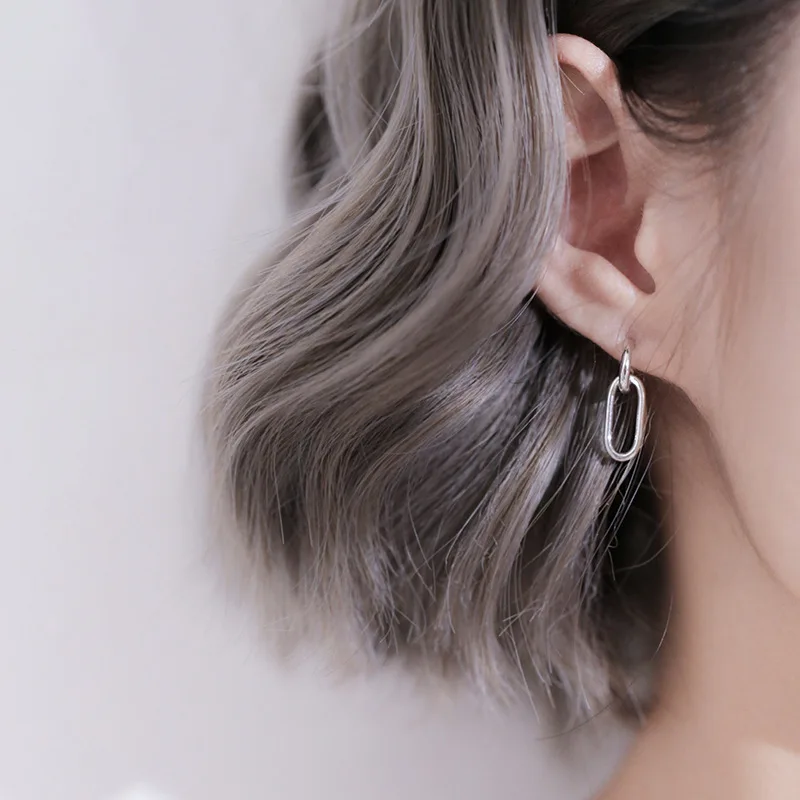 Серьги-подвески серебряного цвета в простом стиле Длинные ажурные украшения для