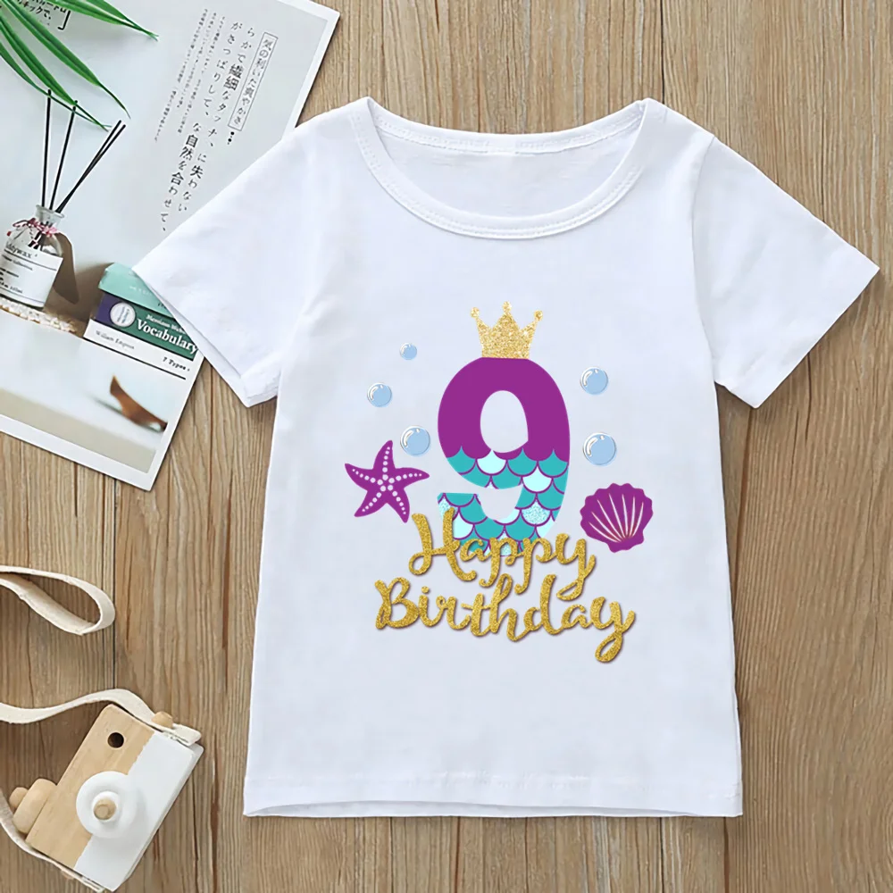 Camiseta con estampado gráfico de sirena para niña de 1 a 9 años, ropa de princesa para niños, Tops Harajuku Kawaii, YKP141