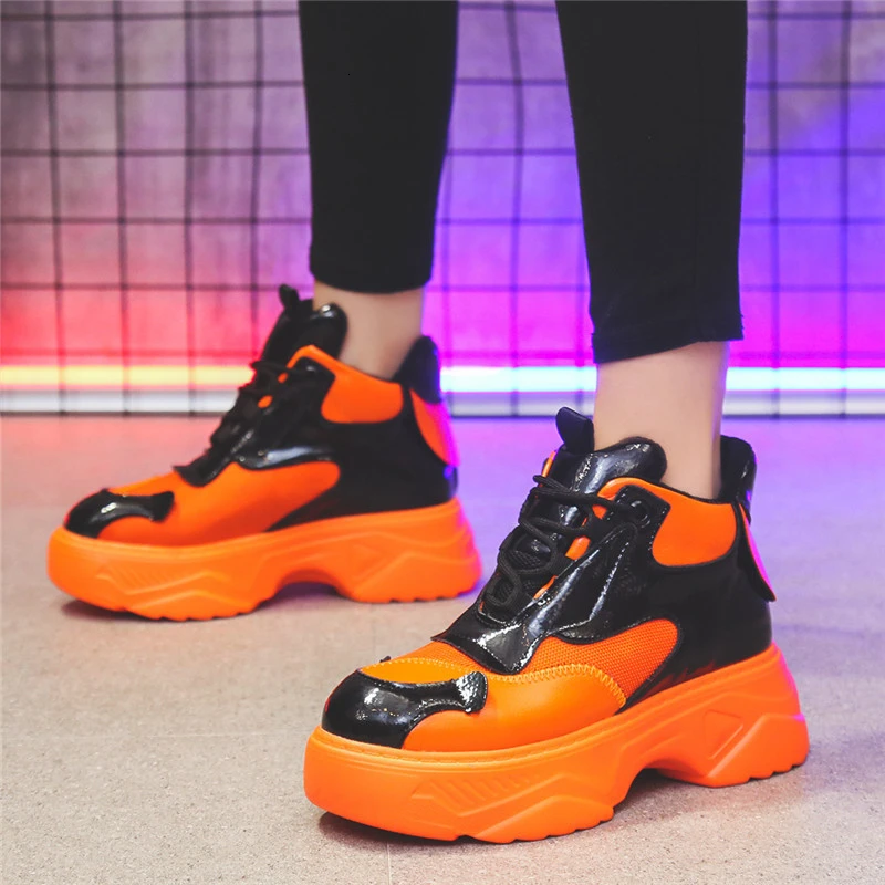 Winter Women High Top Sneakers Fashion Ladies Chunky Shoes Tenis Basket Female Brand Orange Platform Casual Shoes Woman