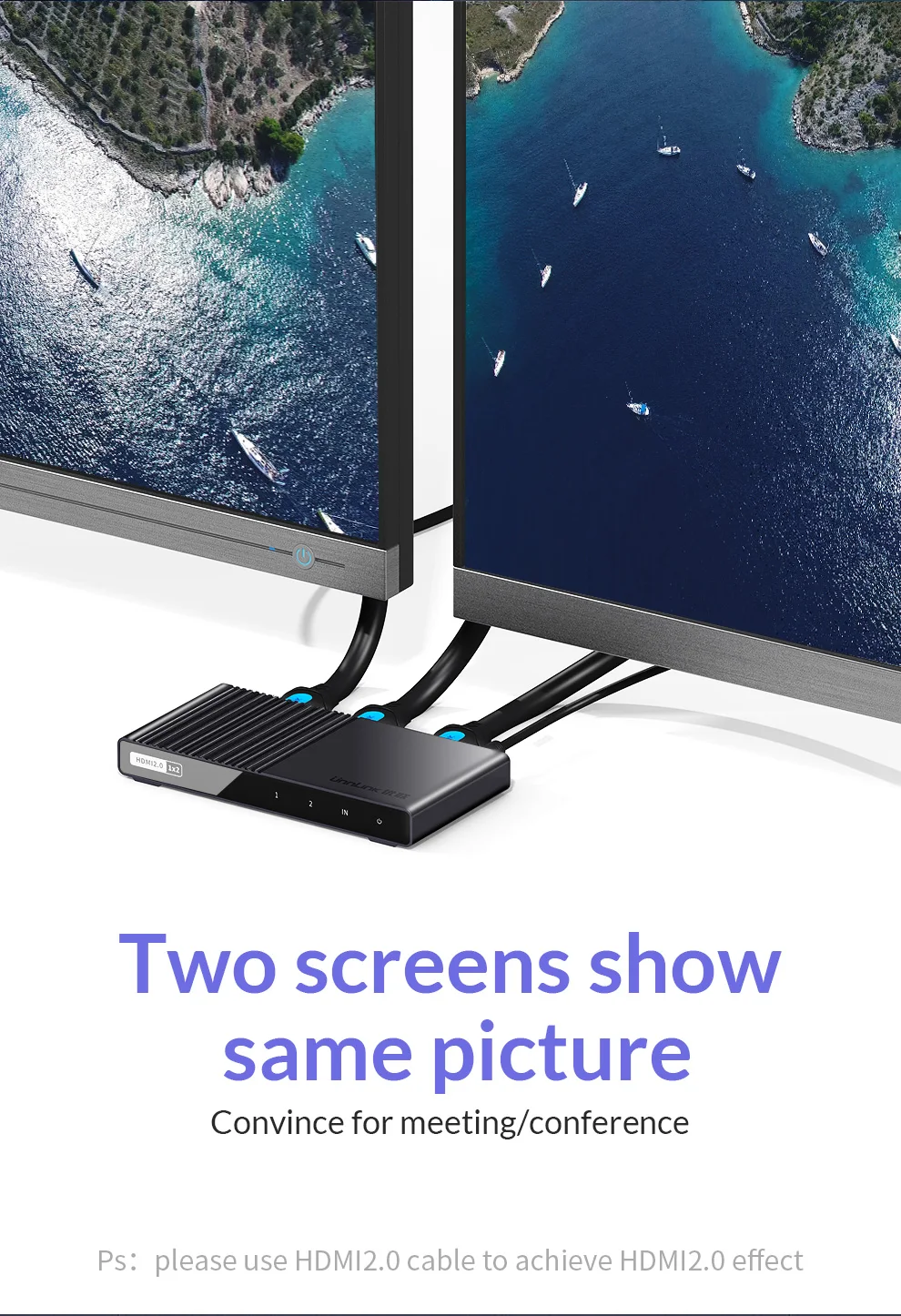 Unnlink HDMI разветвитель 1X2 1X4 HDMI2.0 UHD 4 k@ 60 Гц 18 Гбит/с 4:4:4 HDR HDCP 2,2 3D для светодиодный проектор Smart tv box ps4