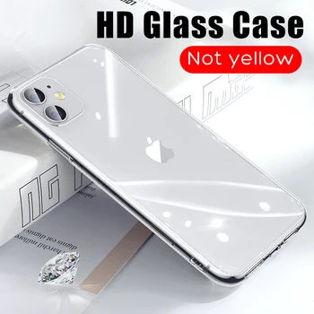 

Luxury Transparent Glass Case For iPhone 11 Pro X XR Xs Max Tempered Glass Shockproof Cover For iPhone 7 8 6 6s Plus Case
