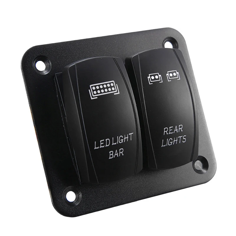 DC 12/24V 2 Gang Blue Rocker Switch Panel 5 Pin ON/Off Toggle Switch Control Panel with LED Light for Boat Car Marine ATV UT