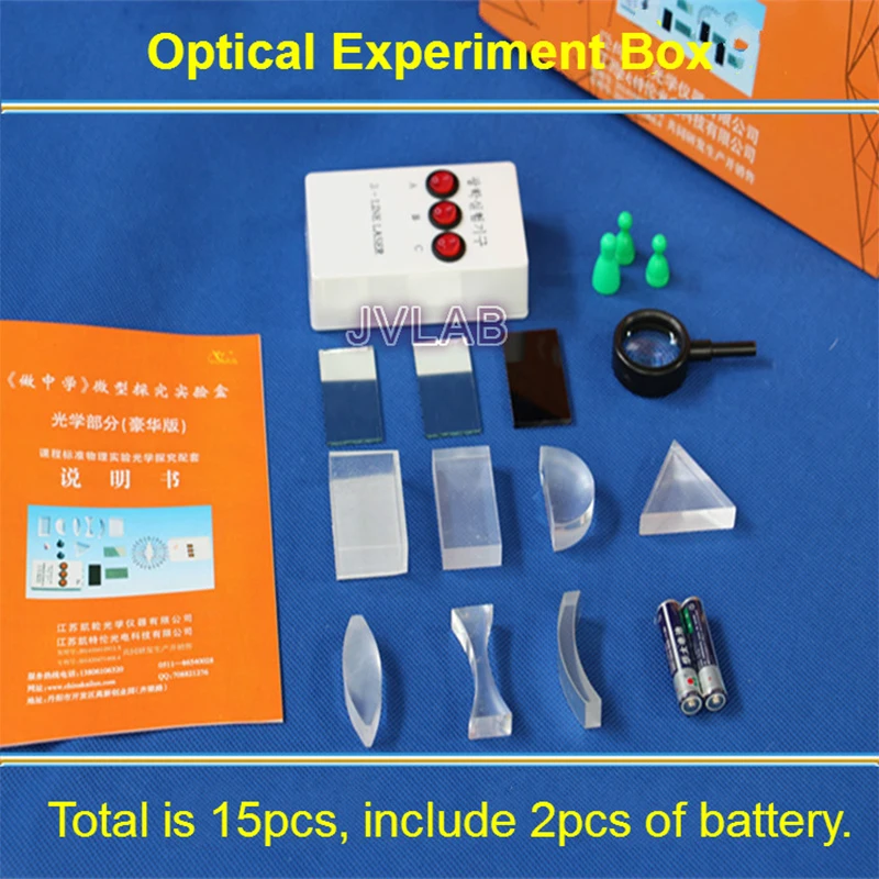 ULTECHNOVO 4Pcs Optical Experiment Equipment Portable Optical Triangular Prism Convex Concave Lens with Stand Bracket Physics Educational Instrument for School Class