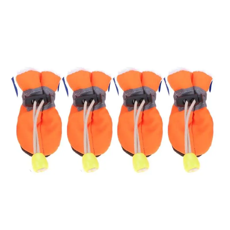 4pcs/set Pet Dog Waterproof Shoes Winter Soft Fleece Anti-slip Dog Boots