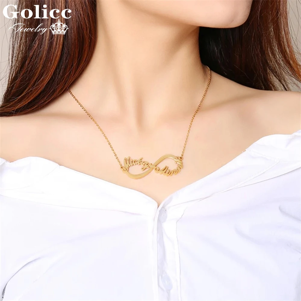 

Golicc Custom 5 Names Necklaces Stainless Steel Nameplate Jewelry Personalized Heart With Infinity Multiple Name Fasmily Gift