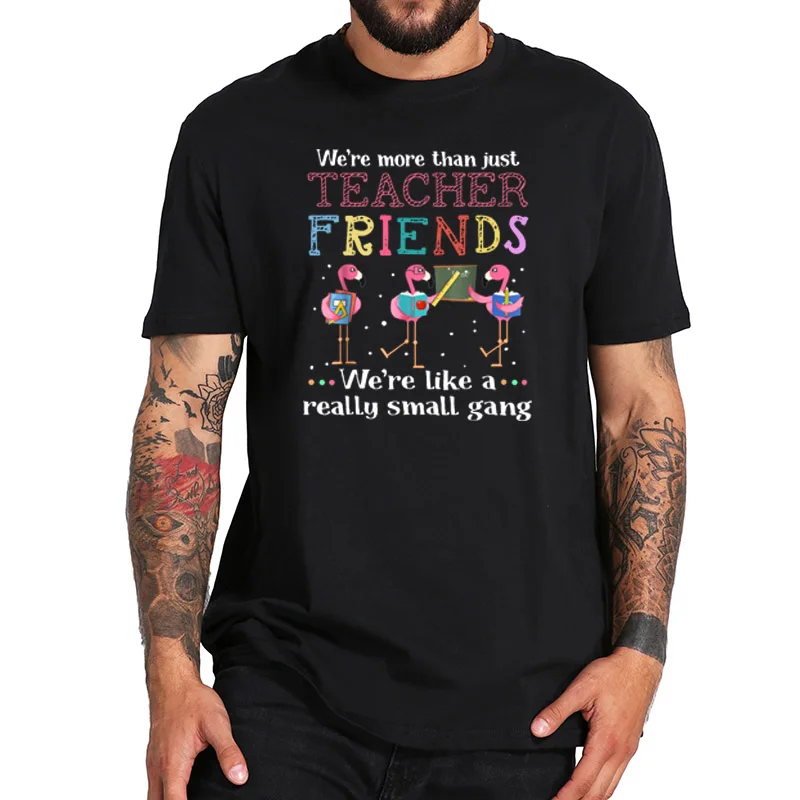 Футболка из хлопка, футболка с надписью «We't More Than Just Teacher Friends», футболка с изображением фламинго