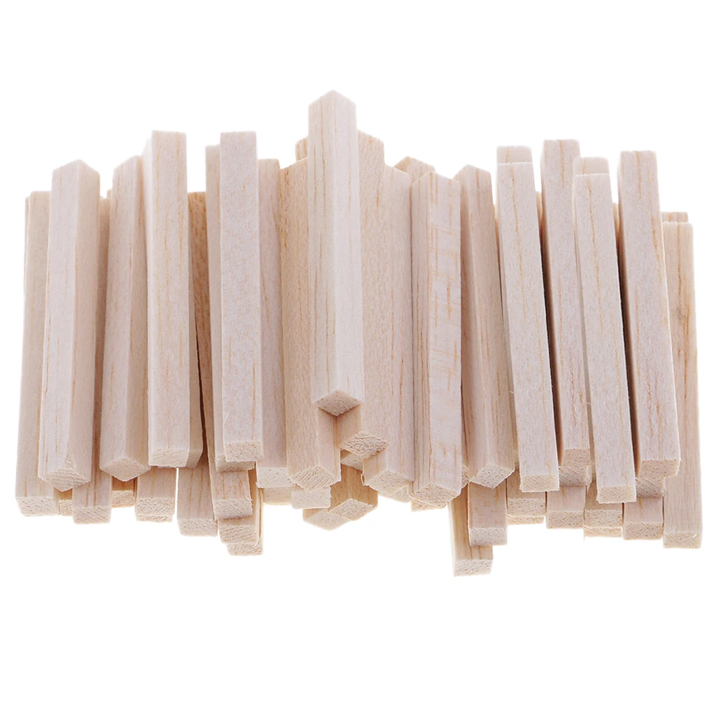 60Piece Balsa Wood Blocks Rods 5x5x50mm For DIY Woodcraft Modeling Supplies