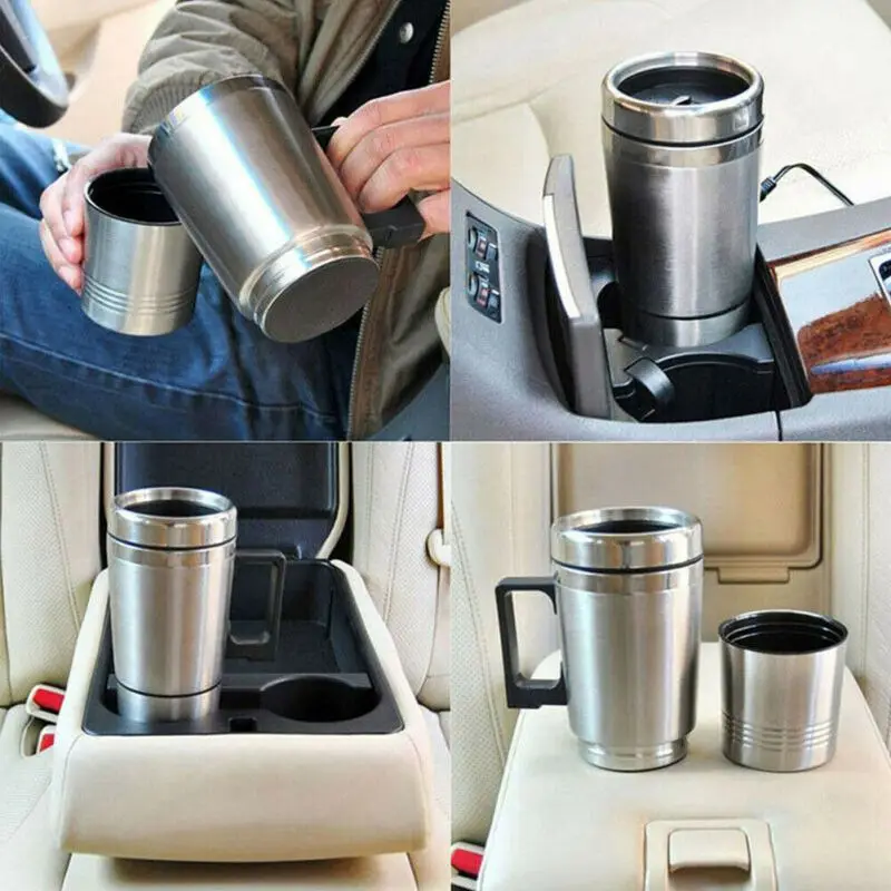 Hot Universal 450ml Electric In-car Stainless Steel Travel Heating Cup Coffee Tea Car Cup Mug for most car cup holders 12/24V