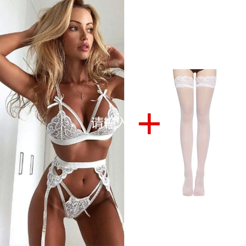 S-3XL размера плюс женское сексуальное нижнее белье, одежда для сна Baby Doll сексуальное прозрачное кружевное Боди Чулки с глубоким v-образным вырезом нижнее белье - Color: white with stockings