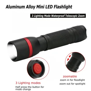 

2020 Flashlights & Torches Aluminum Alloy Mini LED Flashlight 3 Lighting Mode Waterproof Telescopic Zoom Bicycle front light
