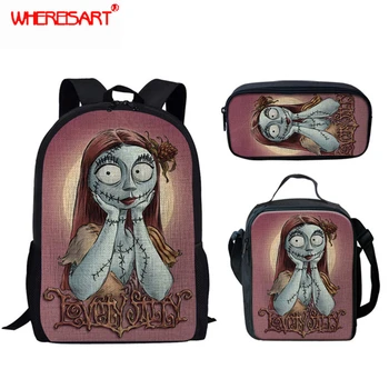 

WHEREISART Skull Gothic School Bags for Teenage Girls Cartoon Kids Large School Backpack Set Student Book Bags Mochila Escolar