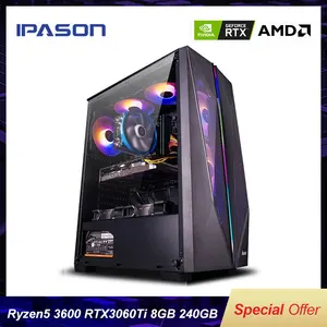 AMD-máquina de ensamblaje de ordenador de escritorio Ryzen R5 3600, nueva llegada, RTX3060Ti 16G D4 RAM 500G M.2 NVME SSD para PUBG/GTA5