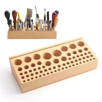 

68-hole Leather Hand Sewing DIY Beech Tool Holder Stand Rack Storage Box 27 * 10 * 6cm Home Studio Accessories