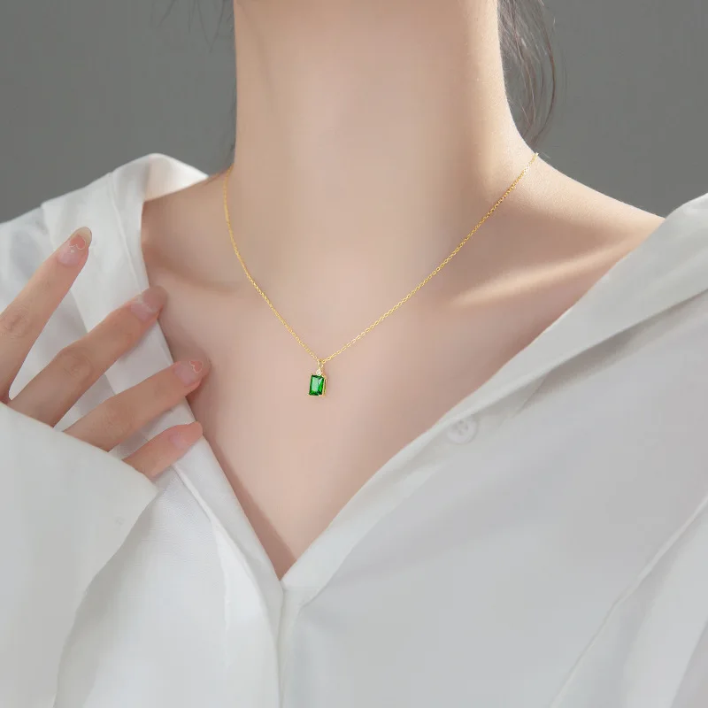 WANTME 925 Sterling Silver Chic Green Square Zircon Link