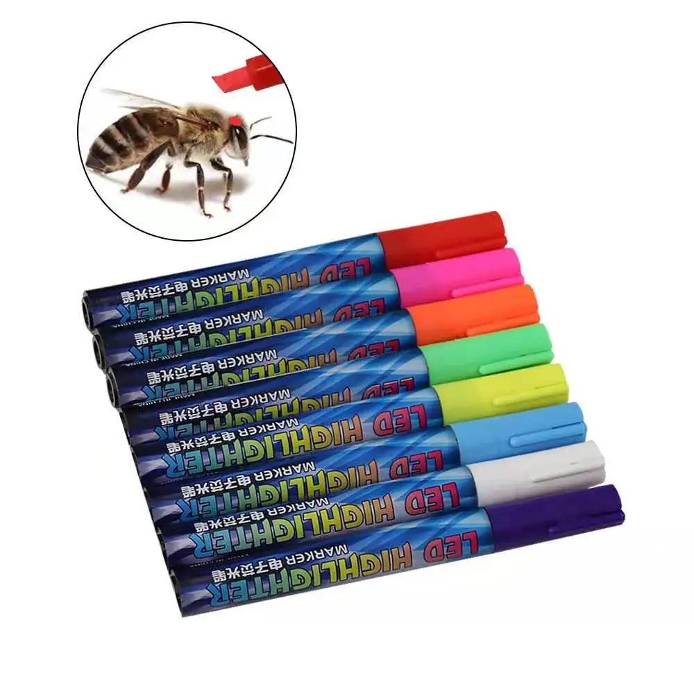 LED Highlighter Queen Bee Marker Plastic Marking Pen 8Colors Beekeeping Identification Rearing Mating Marker Beekeeper Equipment