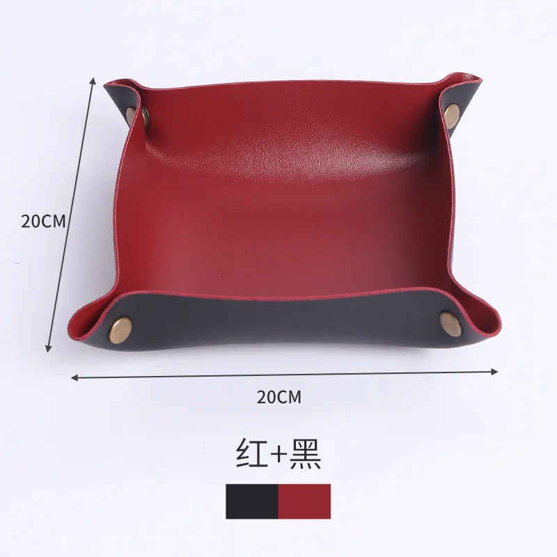 black and red Складной лоток для хранения из искусственной кожи, ювелирные изделия с чеканкой, настольный органайзер, 20X20 см - Цвет: black and red