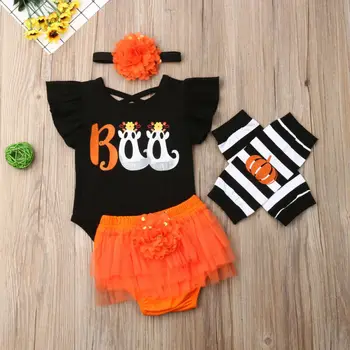 

Halloween Newborn Baby Girls Tops+Shorts Dress+Headband+Leg Warmers Clothes