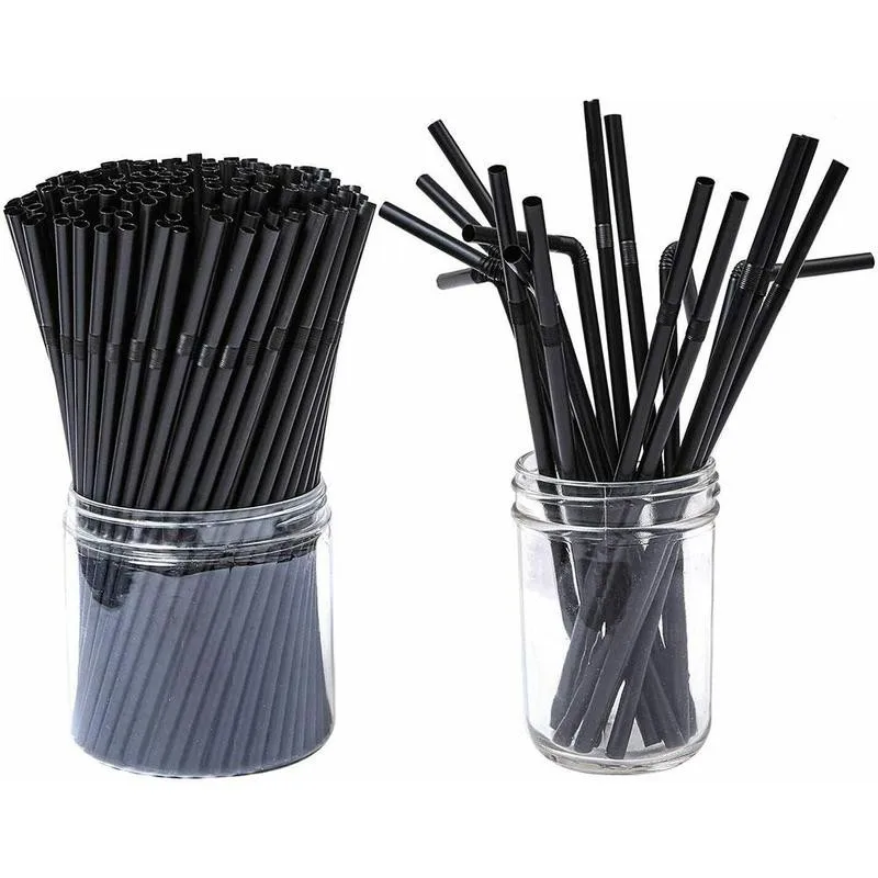 1 Sample Piece Black Flexible Disposable Plastic Straw for Home Kids and Adults Wedding Parties Drinking Suppliers Bar Beverage Shops 