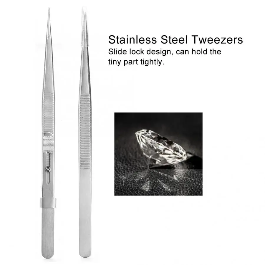 1Pc Stainless Steel Jewelry Tweezer with Slide Lock for DIY Jewelry Diamond Gem Holder Tweezer Jewelry Making Tool for Jeweler - Image 2