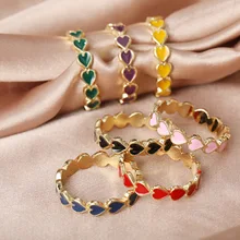 New Red Dripping Oil Alloy Love Heart Ring Solid Color Metal Retro Simple Index Finger Ring for Women Wedding Bands for Couple