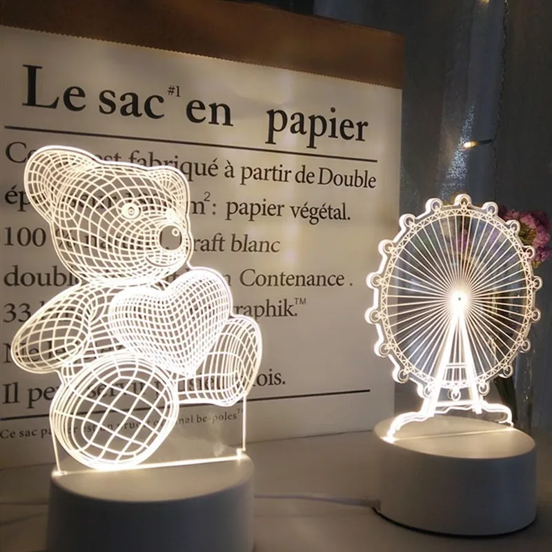 Прикроватная лампа для спальни милая Настольная с мультяшным 3d рисунком USB