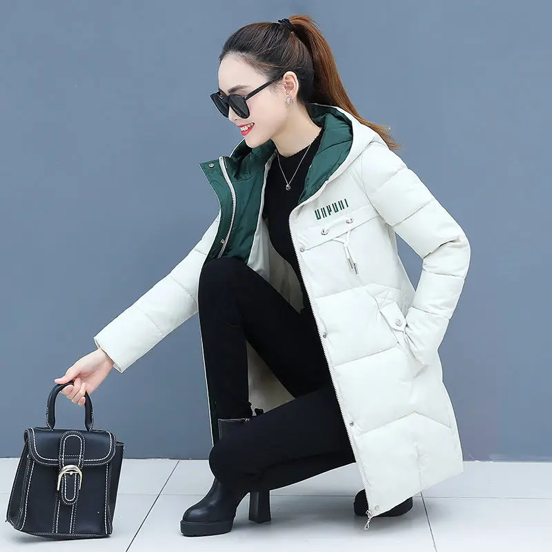 Beige White Vangull зимние парки женские повседневные куртки с капюшоном с длинным рукавом Осенние теплые длинные женские пальто с буквенным принтом верхняя одежда на молнии - Цвет: Beige White