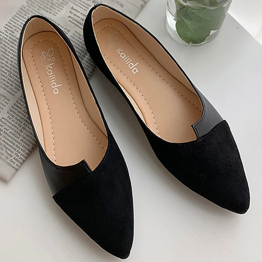 Bonus rysten pedal 35 40 Leather Shoes Splice Color Shoe Ballerina Slip on Shoes Women Flats  2020 Fashion Pointed Toe Ballet Footwear Buty Damskie|Women's Flats| -  AliExpress